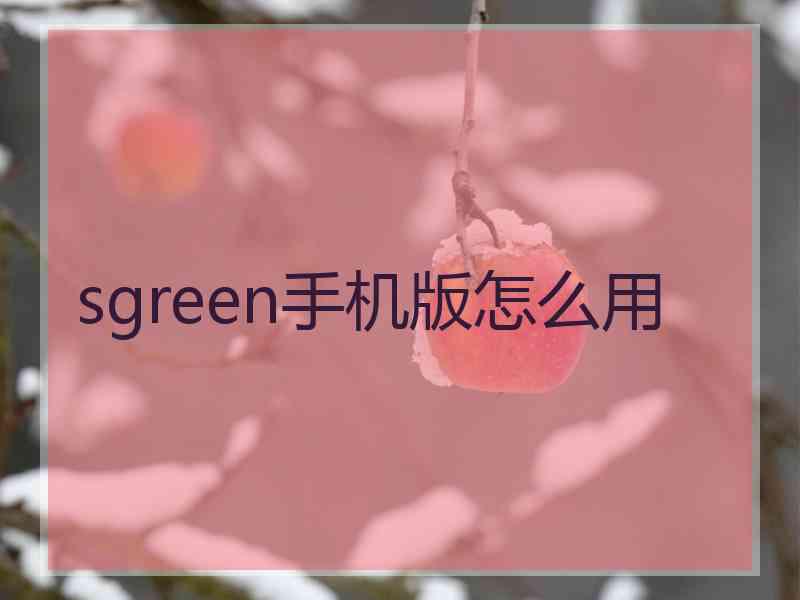 sgreen手机版怎么用